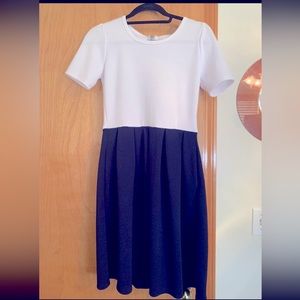 Lularoe Women’s Amelia white and navy A line Dress - Size Small
